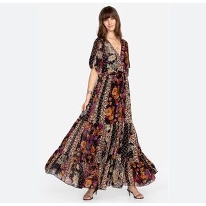 JOHNNY WAS Isabis Tiered maxy Dress V Neck 3/4Sleev Size:S